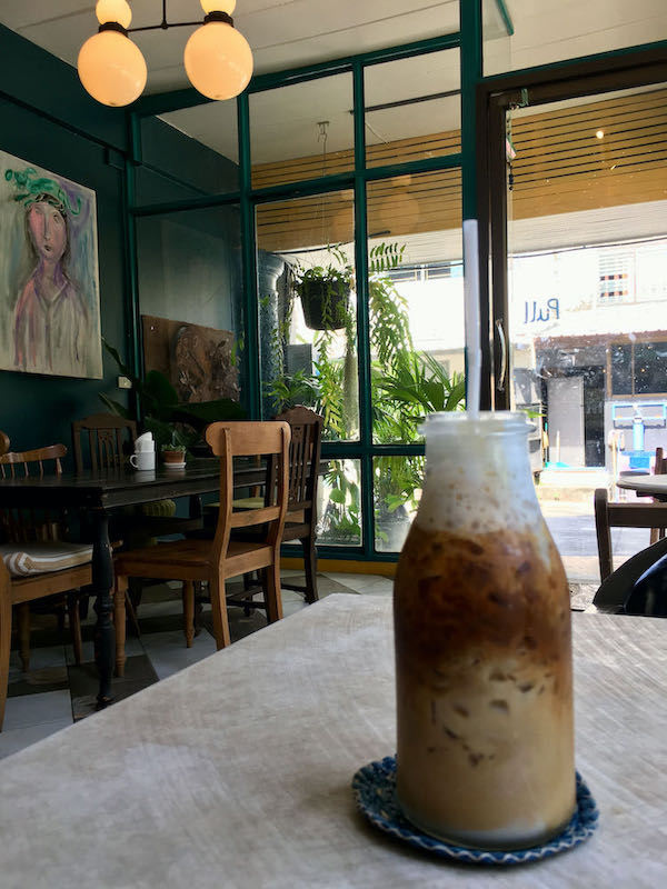 Iced latte at My Secret Cafe in Town, a popular place for digital nomads in Chiang Mai.