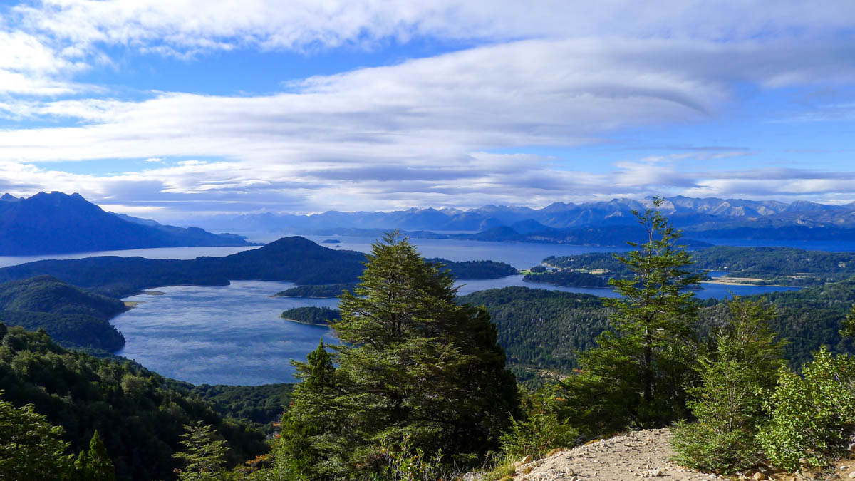 Gorgeous views of Nahuel Huapi Lake surrounded by mountains on the hike to Cerro Lopez, one of the best treks in Bariloche.