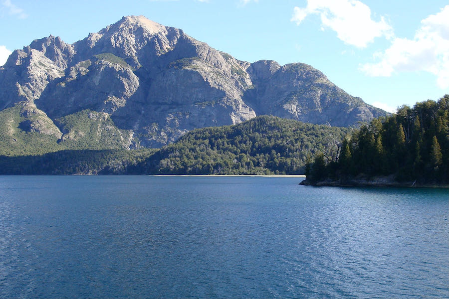 Lago Escondido in Llao Llao Municipal Park on a sunny summer day.