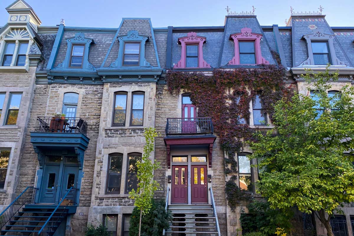 Colorful facades and fall colors in October, one of the best times to visit Montreal.