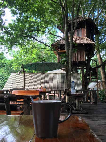 Morning coffee at Rabeang Pasak Treehouse Resort near Chiang Mai.