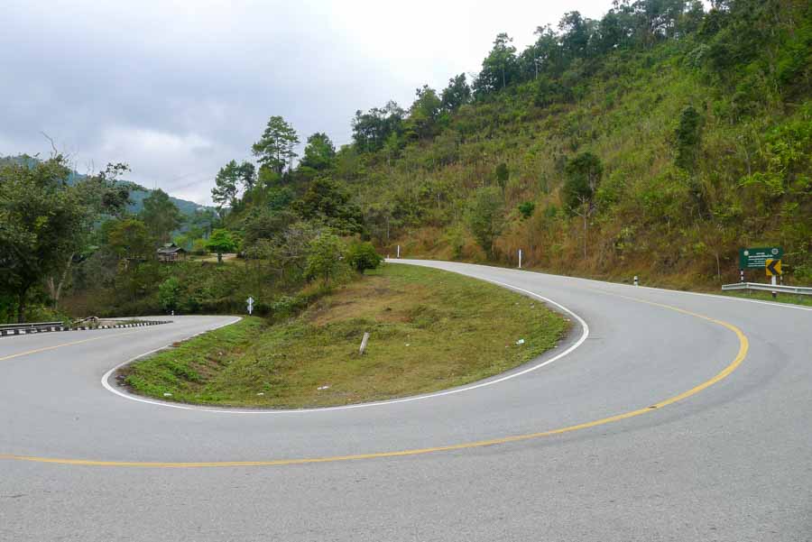 A hairpin turn on route 1095 between Chiang Mai and Pai on the Mae Hong Son loop.