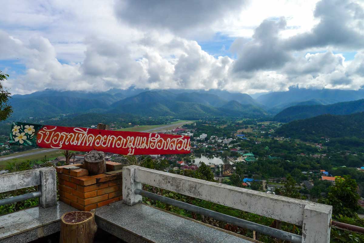 Lookout point over mountains and Mae Hong Son town at Wat Phra That Doi Kong Mu.