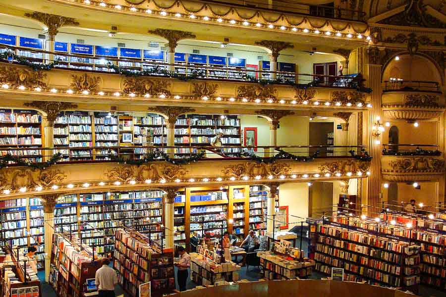 Bookshelves at El Ateneo Grand Splendid, a former theater turned bookstore in Recoleta.