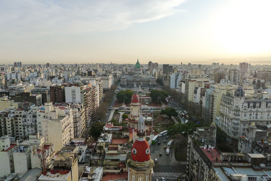 The Buenos Aires skyline and the National Congress building viewed from the roof of Palacio Barolo.