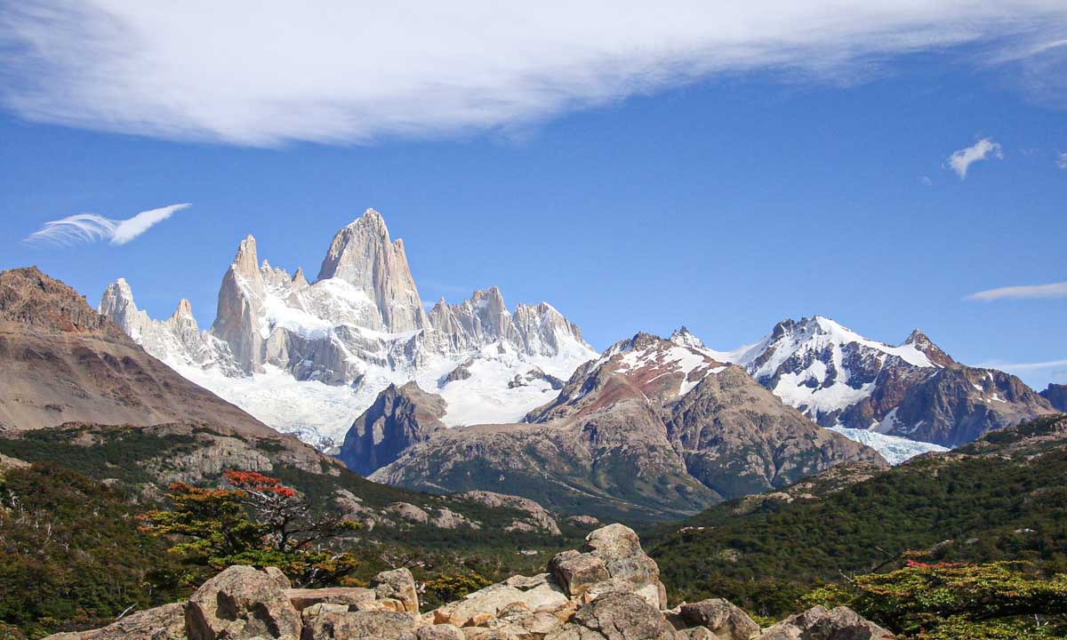 Gorgeous clear view at Mirador Fitz Roy on the hike to Laguna de los Tres in Patagonia, a major highlight of any Argentina itinerary.