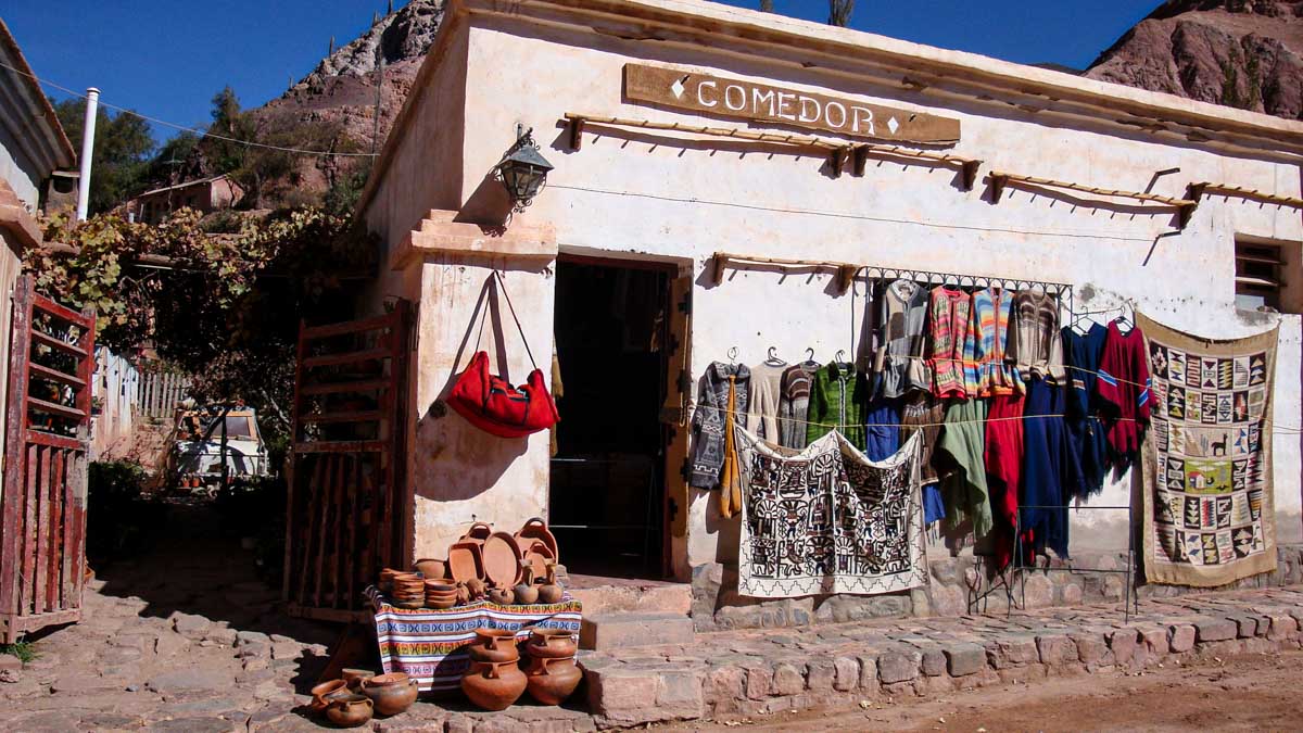 Handicrafts and colorful traditional clothing for sale in Purmamarca - northern Argentina