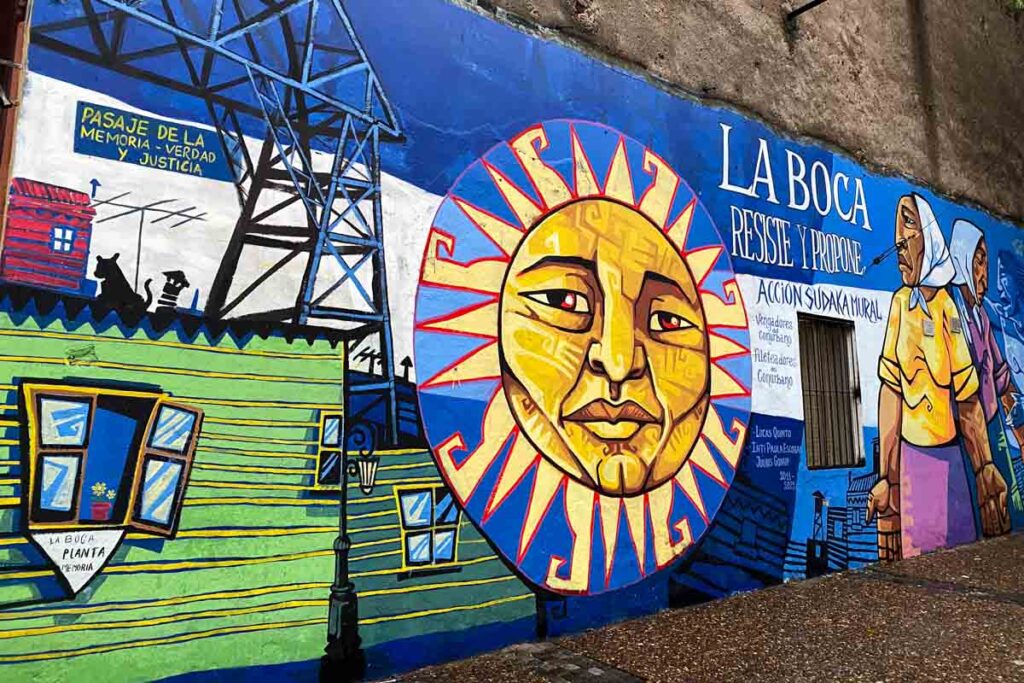 Street art dedicated to victims of Argentina's Dirty War in Pasaje de la Memoria Verdad y Justicia, located in the neighborhood of La Boca.