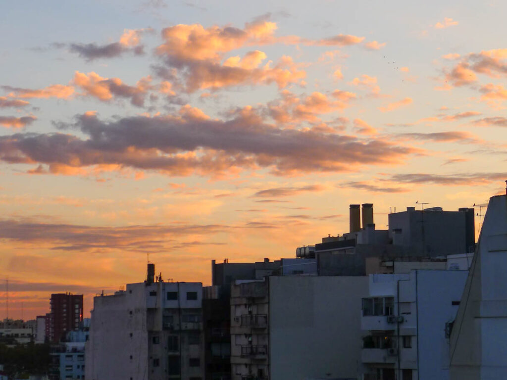 Beautiful sunset over apartment buildings in the Palermo barrio of Buenos Aires.