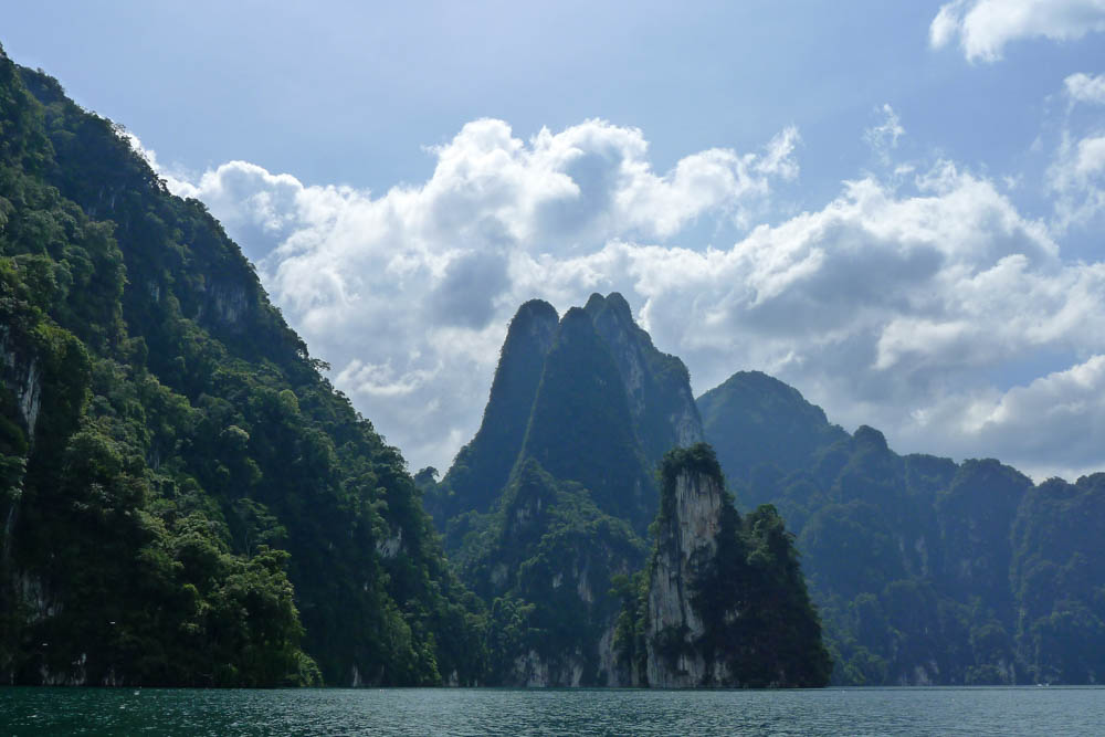 Dramatic limestone cliffs jutting out of Cheow Lan Lake.