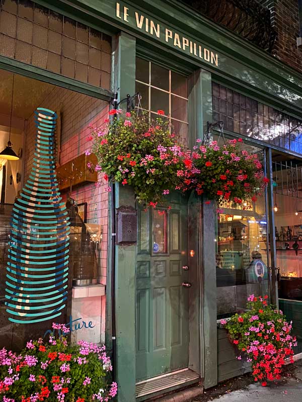 Flowers decorate popular restaurant Le Vin Papillon on Notre Dame Street in La Petite-Bourgogne.