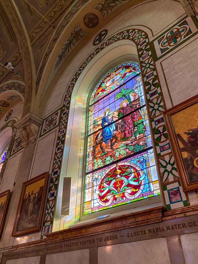 Beautiful stained glass inside Notre-Dame-de-Bon-Secours Chapel, also known as the Sailors' Church.