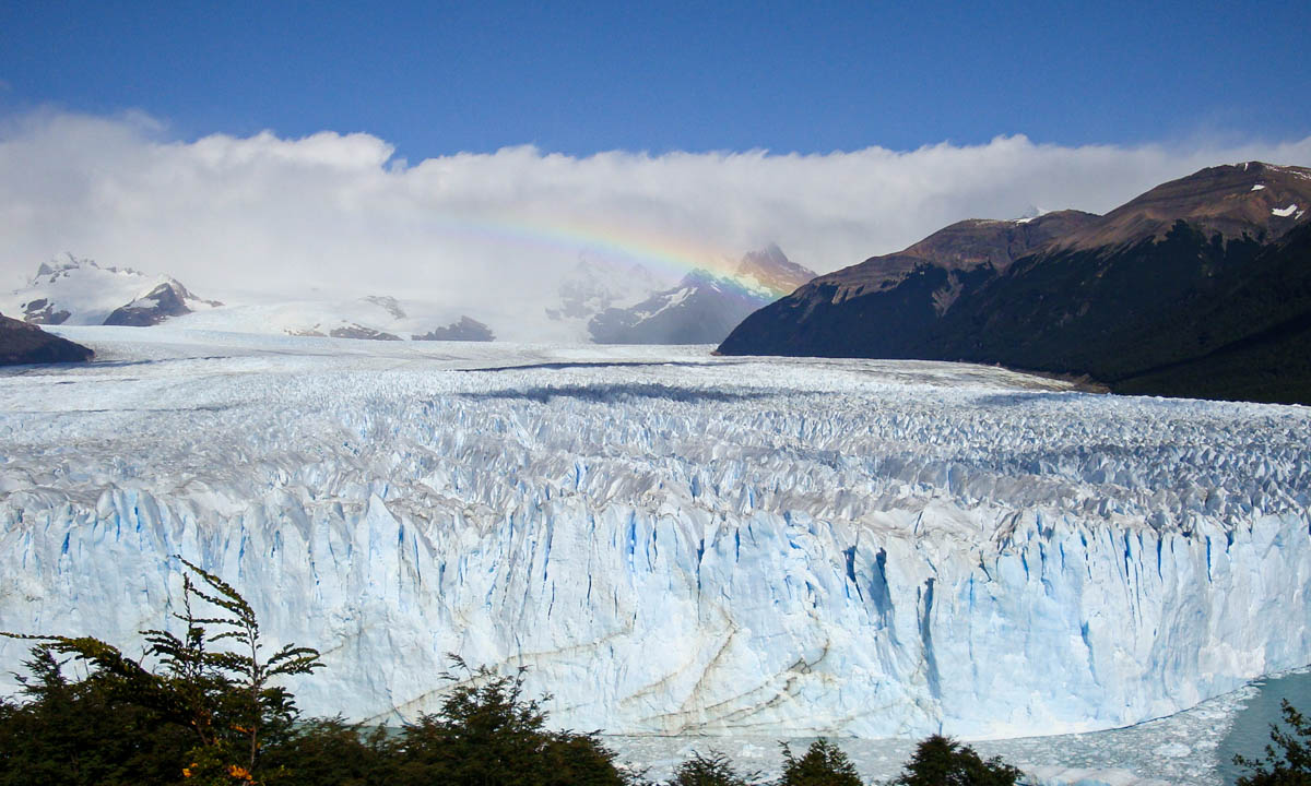 A rainbow over the Perito Moreno Glacier.