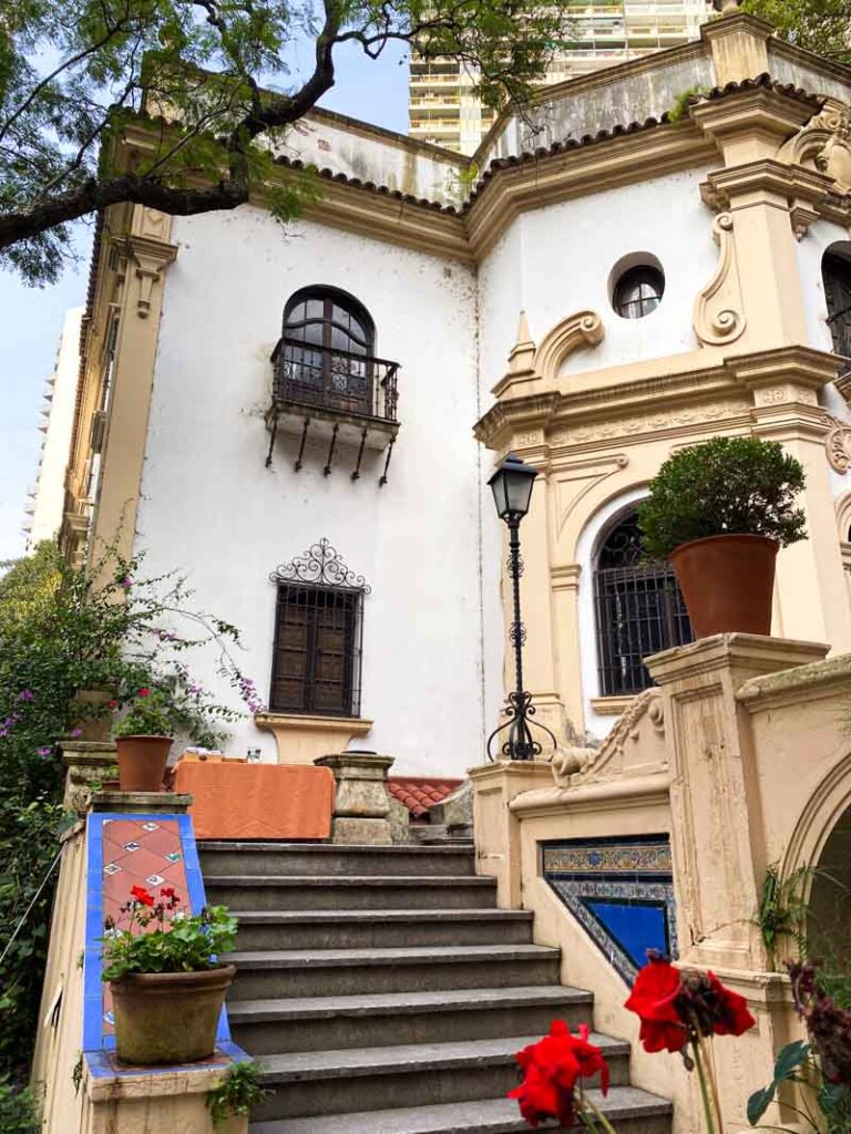 Stairs to the back patio of the Museo Fernández Blanco in Palacio Noel, a hidden gem with Spanish colonial architecture in Retiro.