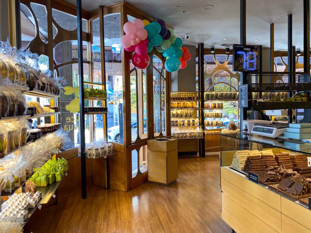Considering my options in Rapanui chocolate shop - one of the best things to do in Bariloche!
