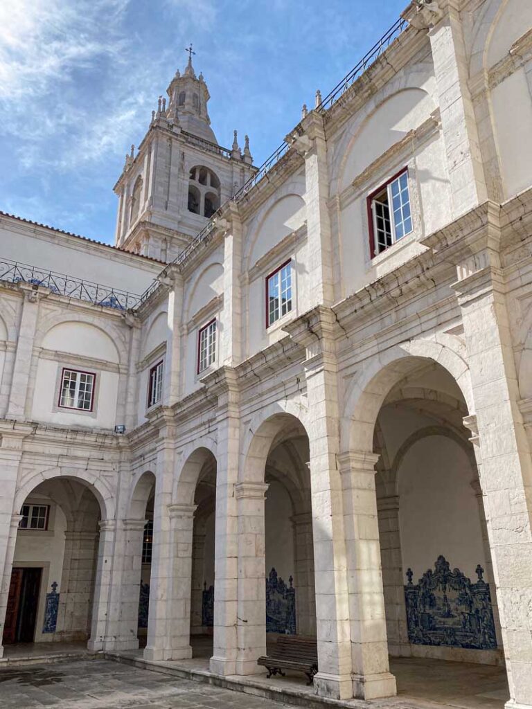 Cloister covered with azulejo tiles at Mosteiro São Vicente de Fora.
